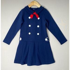 Bella Bliss Navy Blue/White/Red Knit Sailor Dress Girls 5 Yrs